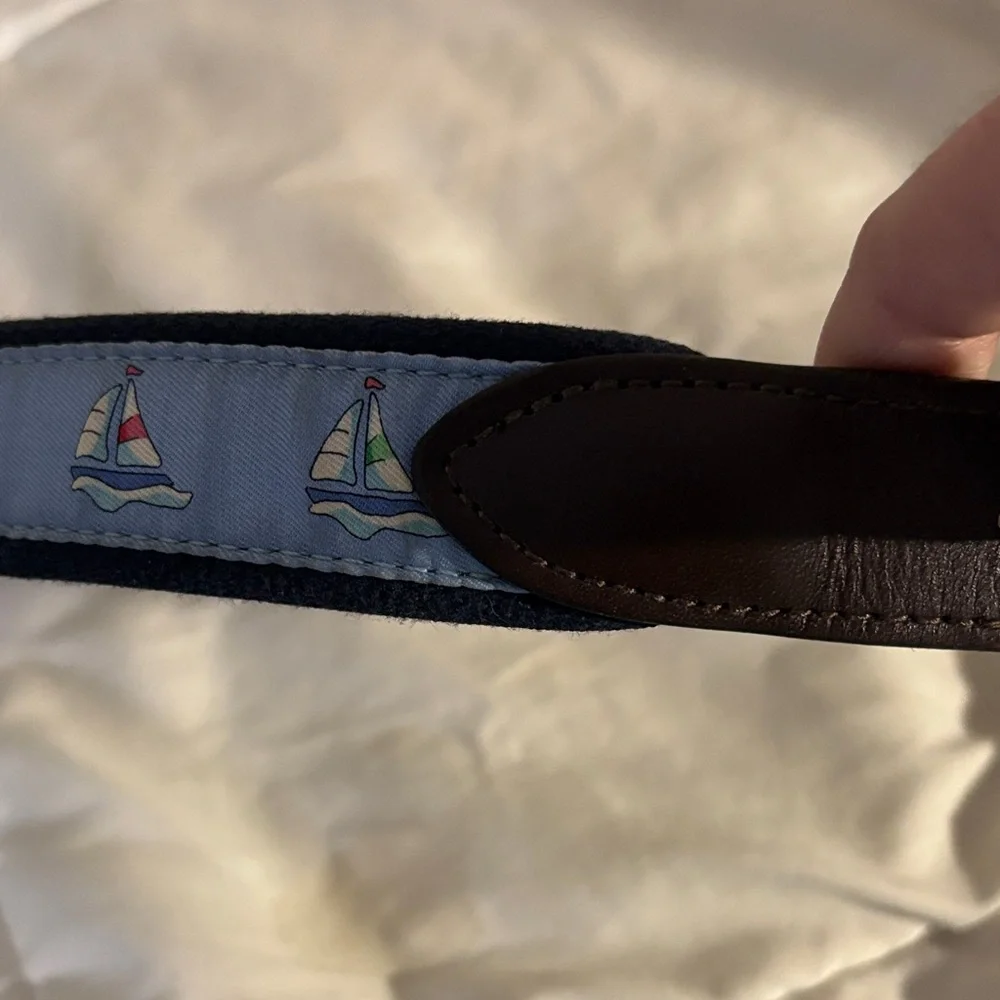 Vineyard Vines Men’s Sailboat Pattern Blue and Brown Belt